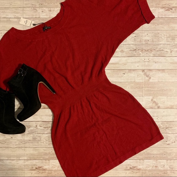 Express Dresses & Skirts - Express Red Knit Sweater Dress w/ cuffed sleeves